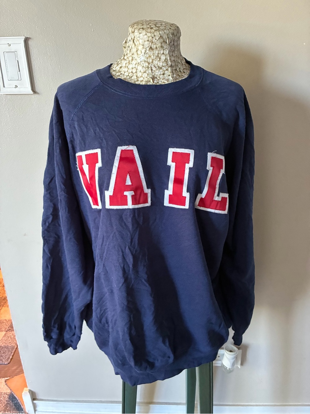 Vintage 80s Navy Vail Crewneck Sweatshirt with Red Lettering